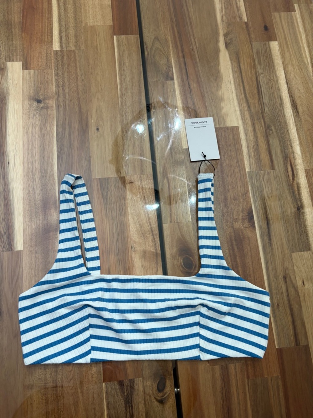 NWT Sz 12 & Other Stories Blue & White Striped Square-Neck Swim Bikini Top